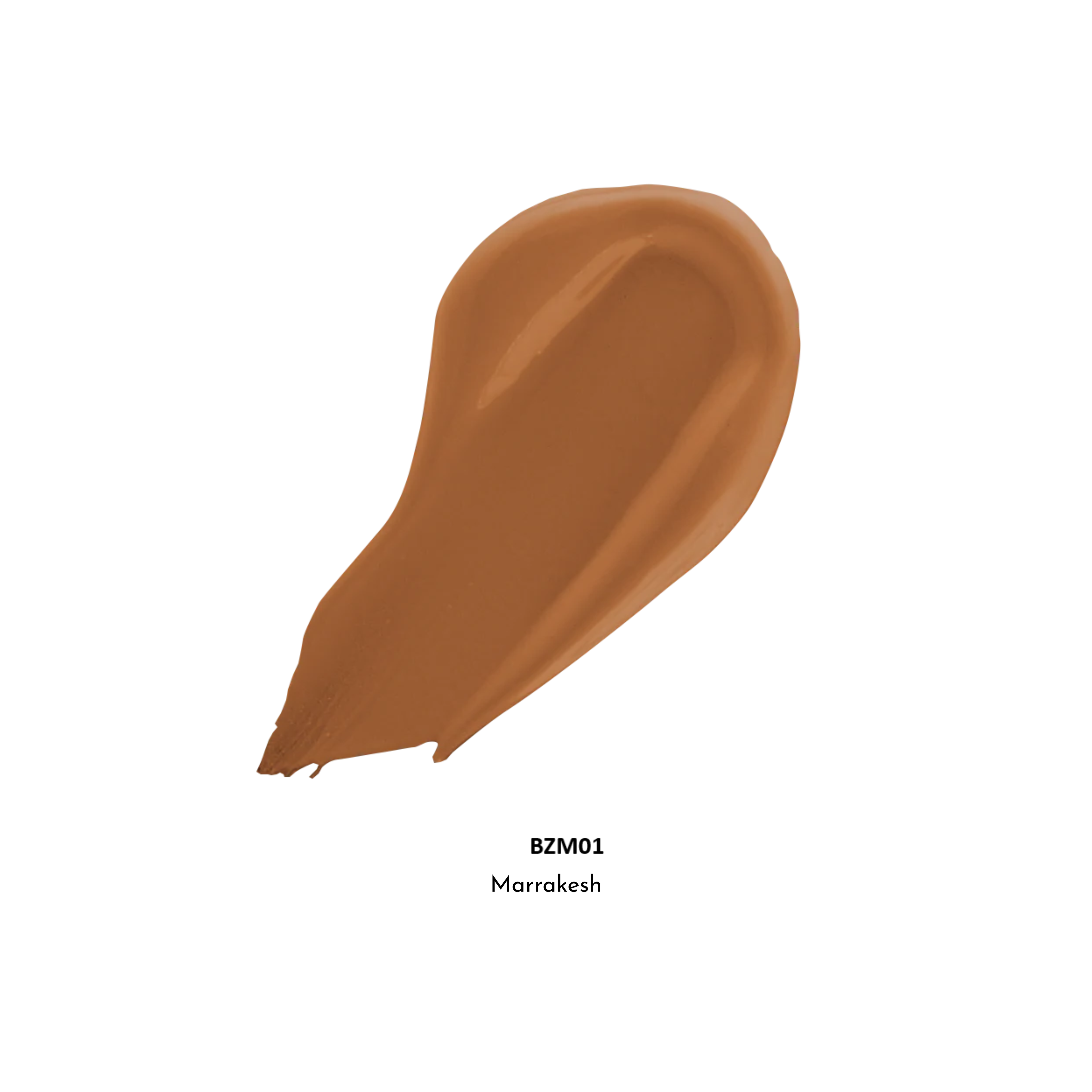 Brown makeup swatch labeled 'BZM01 Marrakesh' on a white background